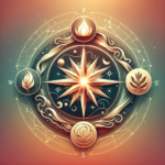 Boussole intuitive entourée des quatre éléments du zodiaque