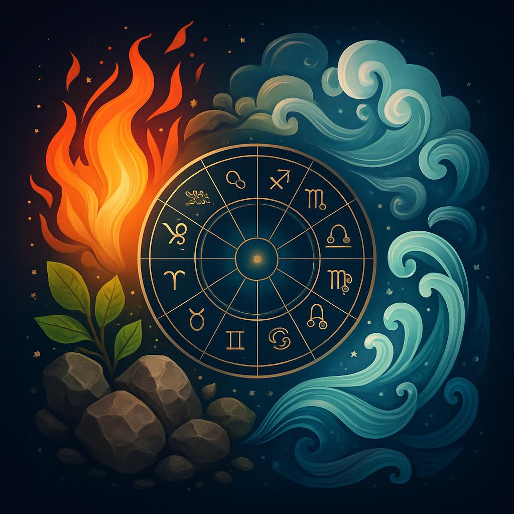 Zodiaque entouré des quatre éléments astrologiques