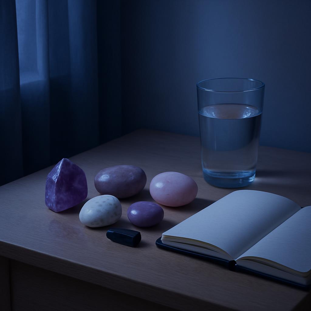 Pierres apaisantes pour mieux dormir sur table de nuit